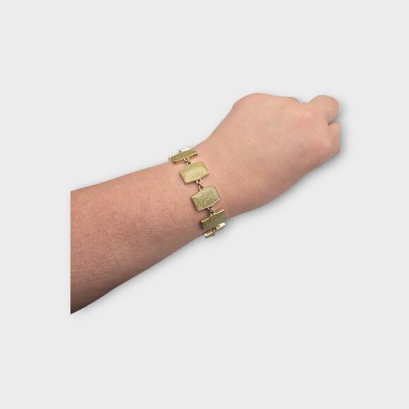 Textured Gold Sparkle Rectangle Link Vintage Bracelet - Picture 5 of 7